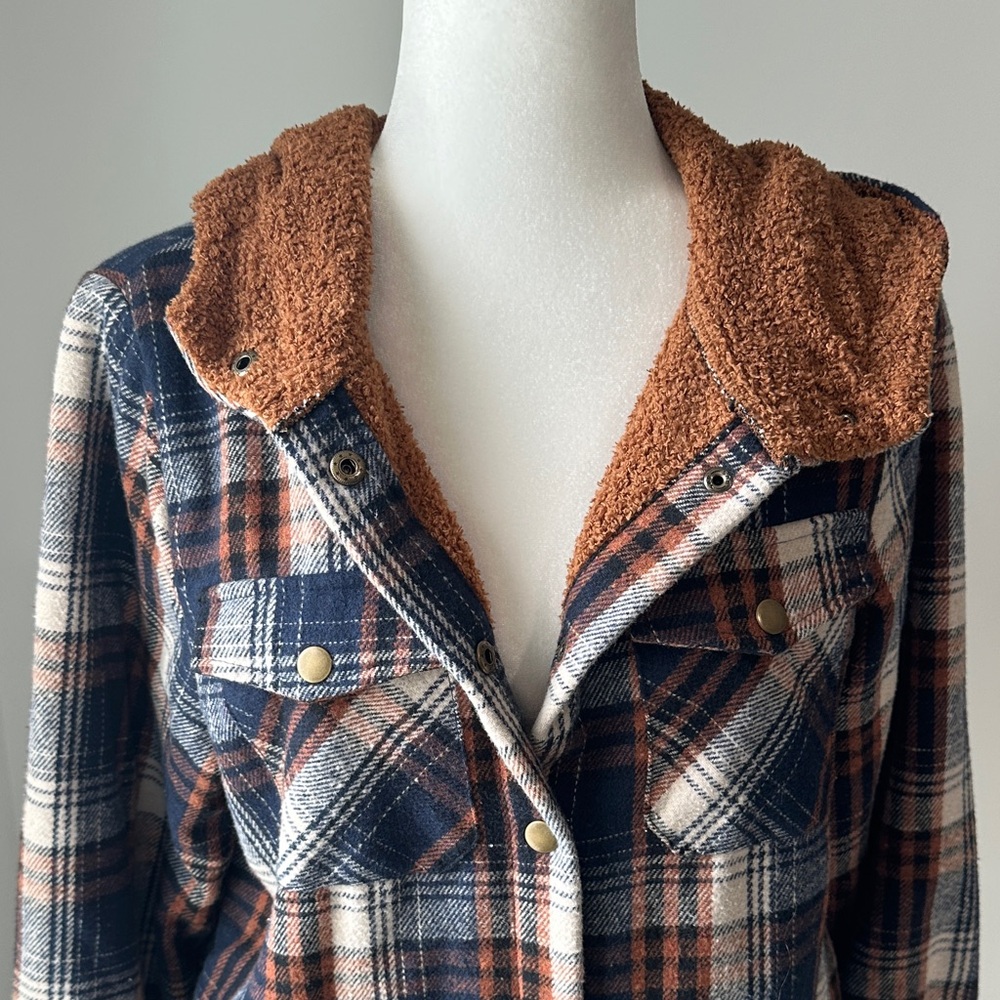 Dokotoo Womens Plaid Shacket Jacket Sherpa Fleece hood - Picture 6 of 13